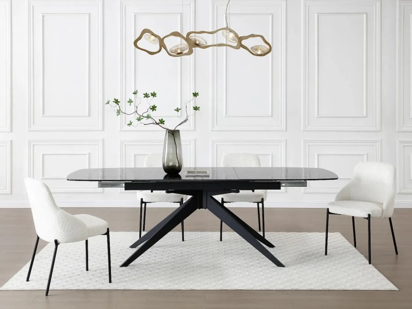 Mesa de comedor extensible en vidrio templado burbujeado y metal - - LEGRIO de^Maison Céphy Discount