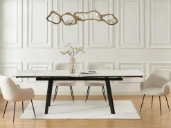Vente-unique Mesa Extensible|Mesa De Comedor|Mesa de comedor extensible en cerámica y metal - Efecto mármol blanco y negro - MARVENA