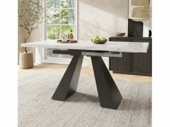 Merax Mesa Extensible|Mesa de comedor extensible - 99-159 x 74 x 77 cm - Tablero efecto mármol - MDF y metal - + negro