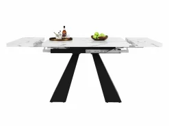 Merax Mesa Extensible|Mesa de comedor extensible - 99-159 x 74 x 77 cm - Tablero efecto mármol - MDF y metal - + negro