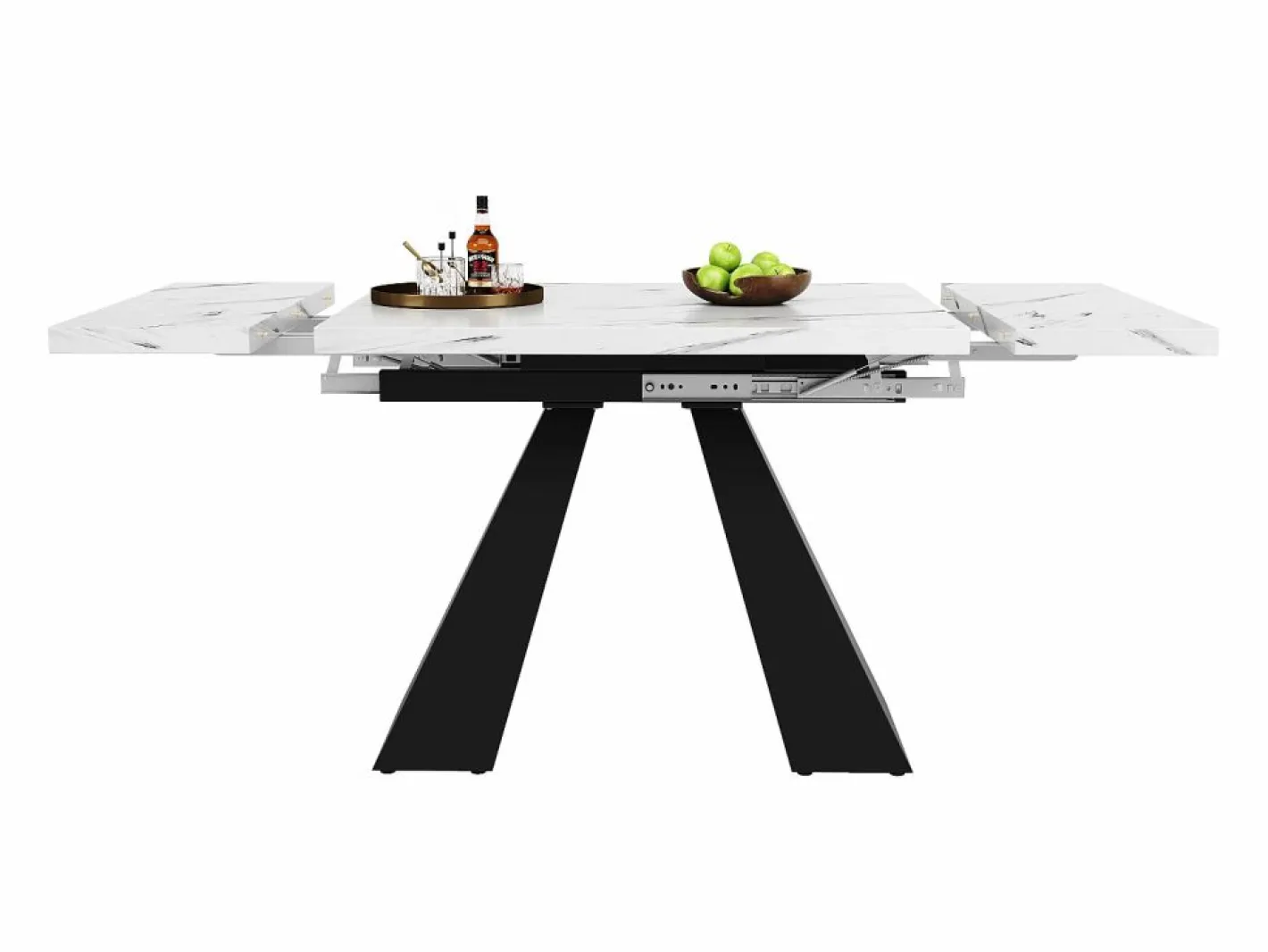 Merax Mesa Extensible|Mesa de comedor extensible - 99-159 x 74 x 77 cm - Tablero efecto mármol - MDF y metal - + negro