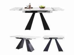 Merax Mesa Extensible|Mesa de comedor extensible - 99-159 x 74 x 77 cm - Tablero efecto mármol - MDF y metal - + negro
