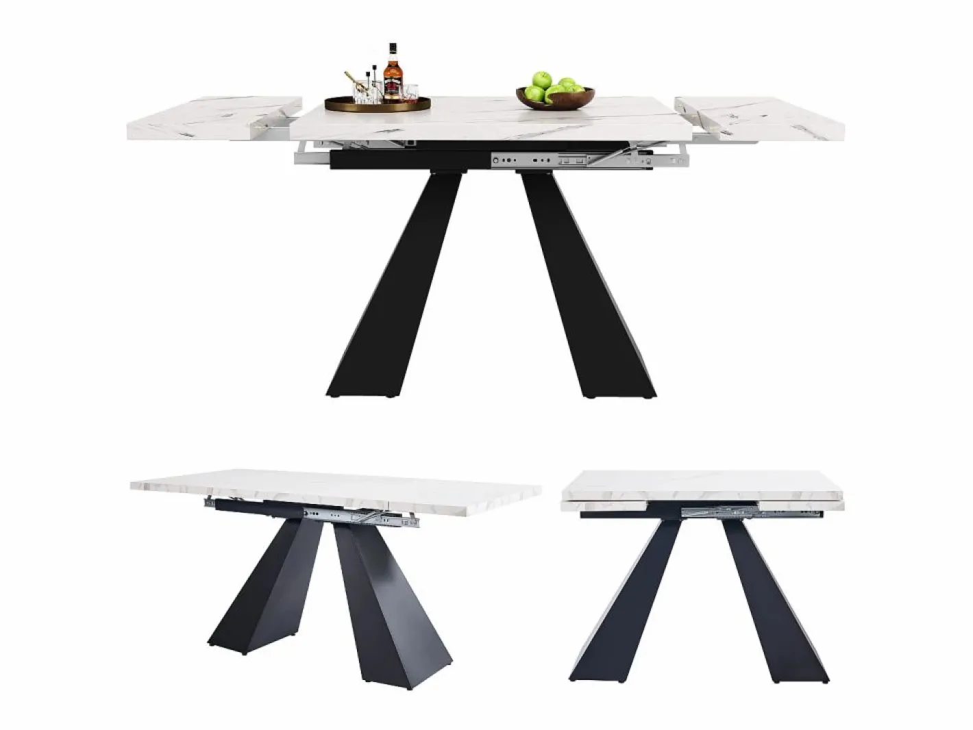 Merax Mesa Extensible|Mesa de comedor extensible - 99-159 x 74 x 77 cm - Tablero efecto mármol - MDF y metal - + negro