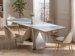 Maison Céphy Mesa de comedor extensible de cerámica y metal - Efecto mármol blanco y beige - LOZIPA Beige / Blanco Discount