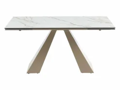 Maison Céphy Mesa de comedor extensible de cerámica y metal - Efecto mármol blanco y beige - LOZIPA Beige / Blanco Discount