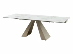 Maison Céphy Mesa de comedor extensible de cerámica y metal - Efecto mármol blanco y beige - LOZIPA Beige / Blanco Discount