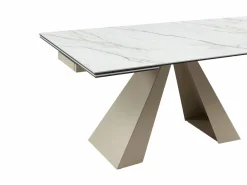 Maison Céphy Mesa de comedor extensible de cerámica y metal - Efecto mármol blanco y beige - LOZIPA Beige / Blanco Discount