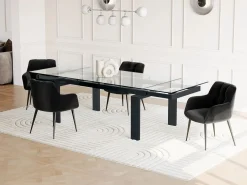Mesa de comedor extensible LUBANA - Cristal templado, metal - negro^Vente-unique Online