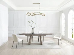 Vente-unique Mesa de comedor extensible para 6 a 10 personas en cerámica, cristal templado y metal bronce - Efecto mármol blanco y gris - FARUDI de Maison Céphy Gris / Blanco Discount