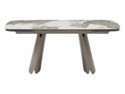 Vente-unique Mesa de comedor extensible para 6 a 10 personas en cerámica, cristal templado y metal bronce - Efecto mármol blanco y gris - FARUDI de Maison Céphy Gris / Blanco Discount