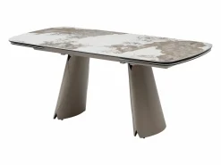 Vente-unique Mesa de comedor extensible para 6 a 10 personas en cerámica, cristal templado y metal bronce - Efecto mármol blanco y gris - FARUDI de Maison Céphy Gris / Blanco Discount
