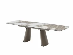 Vente-unique Mesa de comedor extensible para 6 a 10 personas en cerámica, cristal templado y metal bronce - Efecto mármol blanco y gris - FARUDI de Maison Céphy Gris / Blanco Discount
