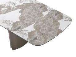Vente-unique Mesa de comedor extensible para 6 a 10 personas en cerámica, cristal templado y metal bronce - Efecto mármol blanco y gris - FARUDI de Maison Céphy Gris / Blanco Discount