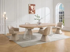 Mesa de comedor extensible para 2 a 12 personas en MDF y acero - Natural claro y blanco - FIRELA^Vente-unique Clearance