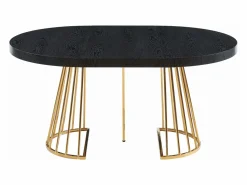 Vente-unique Mesa Extensible|Mesa De Comedor|Mesa de comedor extensible 2 a 12 comensales de MDF y acero - Negro y dorado - FIRELA