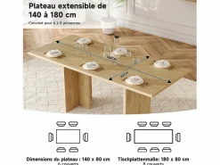 Mesa de comedor extensible 140/180x80 cm para 6 a 8 personas - Natural claro^Hauss Spole New