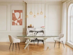 Mesa de comedor extensible en vidrio templado y de metal beige - Transparente - VELIKA^Vente-unique Hot