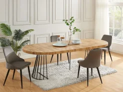 Vente-unique Mesa Extensible|Mesa De Comedor|Mesa de comedor extensible 2 a 12 comensales de MDF y acero - Natural y negro - FIRELA