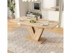 Mesa de comedor extensible - 140/180 x 80 x 75,5 cm - para 4 a 6 personas - Patas en forma de V - estilo minimalista - MDF - natural^Merax Hot