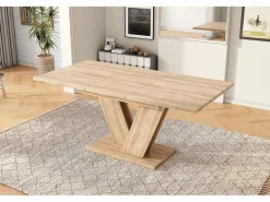 Mesa de comedor extensible - 140/180 x 80 x 75,5 cm - para 4 a 6 personas - Patas en forma de V - estilo minimalista - MDF - natural^Merax Hot