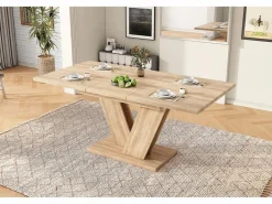 Mesa de comedor extensible - 140/180 x 80 x 75,5 cm - para 4 a 6 personas - Patas en forma de V - estilo minimalista - MDF - natural^Merax Hot