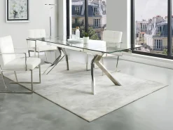 Vente-unique Mesa Extensible|Mesa de comedor extensible de cristal templado y metal - Transparente - VELIKA