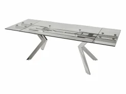 Vente-unique Mesa Extensible|Mesa de comedor extensible de cristal templado y metal - Transparente - VELIKA