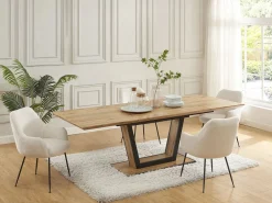 Vente-unique Mesa Extensible|Mesa De Comedor|Mesa de comedor extensible 6 a 10 comensales de MDF y metal - Natural y negro - VITENO