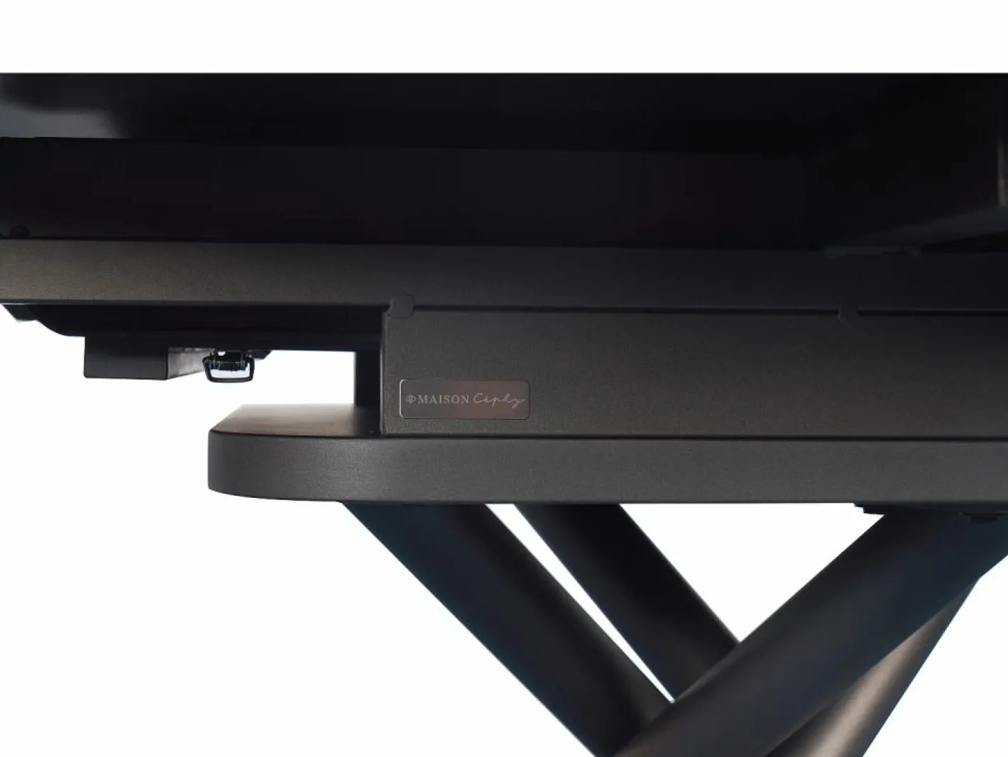 Vente-unique Mesa de comedor extensible para 4 a 6 personas en cerámica, MDF y metal - Efecto mármol marrón y gris - FEROLA Gris / Marru00f3n