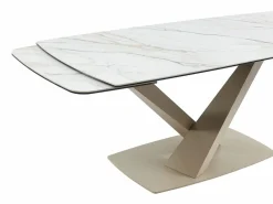 Maison Céphy Mesa de comedor extensible de cerámica y metal - Efecto mármol blanco y beige - MALATA Beige / Blanco Online