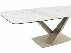 Maison Céphy Mesa de comedor extensible de cerámica y metal - Efecto mármol blanco y beige - MALATA Beige / Blanco Online