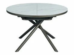 Vente-unique Mesa de comedor extensible para 4 a 6 personas en cerámica, MDF y metal - Efecto mármol blanco y bronce - FEROLA Blanco / Bronce Online