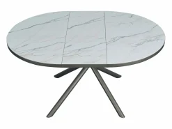 Vente-unique Mesa de comedor extensible para 4 a 6 personas en cerámica, MDF y metal - Efecto mármol blanco y bronce - FEROLA Blanco / Bronce Online