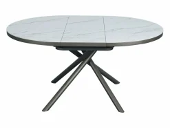 Vente-unique Mesa de comedor extensible para 4 a 6 personas en cerámica, MDF y metal - Efecto mármol blanco y bronce - FEROLA Blanco / Bronce Online