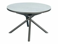Vente-unique Mesa de comedor extensible para 4 a 6 personas en cerámica, MDF y metal - Efecto mármol blanco y bronce - FEROLA Blanco / Bronce Online