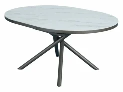 Vente-unique Mesa de comedor extensible para 4 a 6 personas en cerámica, MDF y metal - Efecto mármol blanco y bronce - FEROLA Blanco / Bronce Online