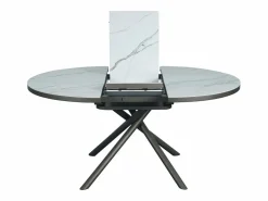 Vente-unique Mesa de comedor extensible para 4 a 6 personas en cerámica, MDF y metal - Efecto mármol blanco y bronce - FEROLA Blanco / Bronce Online