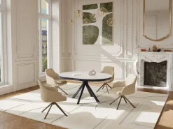 Vente-unique Mesa de comedor extensible para 4 a 6 personas de cerámica, MDF y metal - Efecto mármol y antracita - ZALYRA Blanco Online
