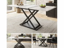 DripeX Mesa de comedor extensible - 6 a 8 personas - Efecto de mármol - MDF+Metal -120/160x80cm Blanco