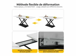DripeX Mesa de comedor extensible - 6 a 8 personas - Efecto de mármol - MDF+Metal -120/160x80cm Blanco