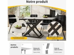 DripeX Mesa de comedor extensible - 6 a 8 personas - Efecto de mármol - MDF+Metal -120/160x80cm Blanco