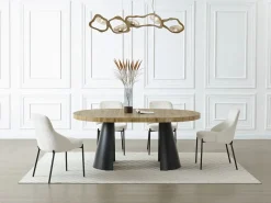 Vente-unique Mesa Extensible|Mesa De Comedor|Mesa de comedor extensible 4 a 12 personas de MDF y metal negro - Natural claro - JARELIA