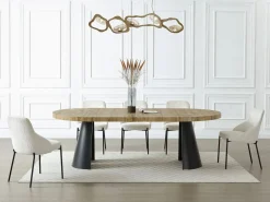Vente-unique Mesa Extensible|Mesa De Comedor|Mesa de comedor extensible 4 a 12 personas de MDF y metal negro - Natural claro - JARELIA