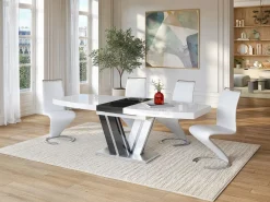 Vente-unique Mesa Extensible|Mesa De Comedor|Mesa de comedor extensible NOAMI II - MDF gris y blanco