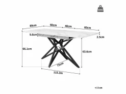 ModernLuxe Mesa de comedor extensible 160x80x66 cm - 6 personas - patas de mesa en forma de estrella - tablero de mesa imitación mármol - Blanco New