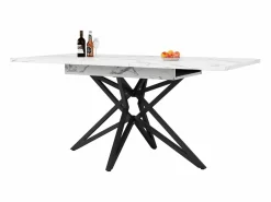 ModernLuxe Mesa de comedor extensible 160x80x66 cm - 6 personas - patas de mesa en forma de estrella - tablero de mesa imitación mármol - Blanco New