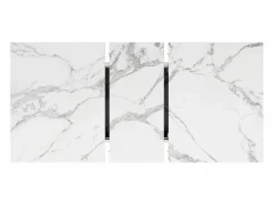 ModernLuxe Mesa de comedor extensible 160x80x66 cm - 6 personas - patas de mesa en forma de estrella - tablero de mesa imitación mármol - Blanco New