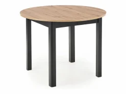 MSO Mesa de comedor industrial redonda extensible con tablero de aspecto roble y patas negras CARENE Negro / Color natural claro Discount