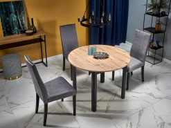 MSO Mesa de comedor industrial redonda extensible con tablero de aspecto roble y patas negras CARENE Negro / Color natural claro Discount