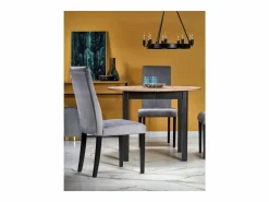 MSO Mesa de comedor industrial redonda extensible con tablero de aspecto roble y patas negras CARENE Negro / Color natural claro Discount